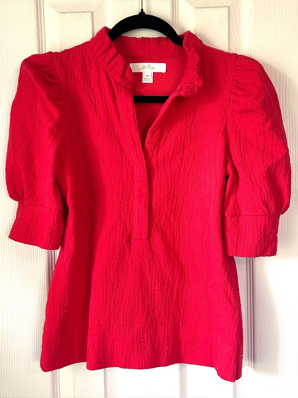 Lilly Pulitzer Textured Puff Sleeve Popover Top XS Pink